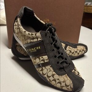 Coach Beige and Black Signature Sneakers